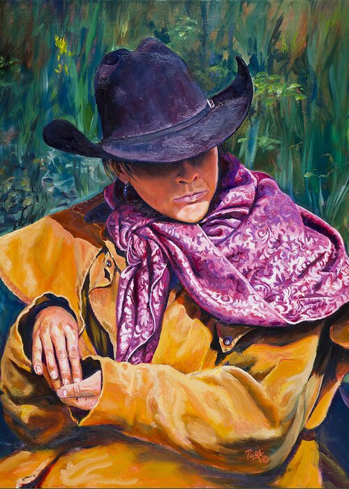 Cowboy Greeting Card featuring the painting The Purple Scarf by Page Holland