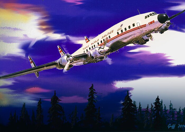Airlines Greeting Card featuring the digital art The Queen of the Fleet Leaving Seattle by J Griff Griffin