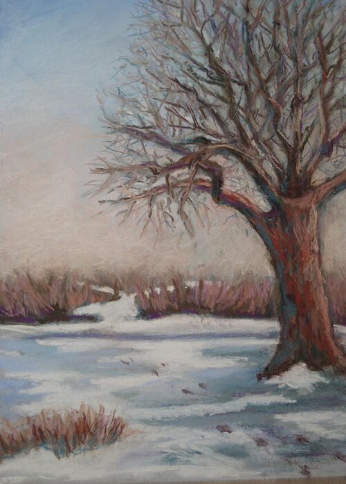Winter Landscape Greeting Card featuring the pastel The Quiet After by Edy Ottesen