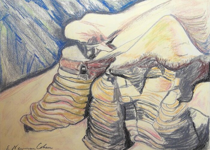 The Qumran Caves Greeting Card featuring the drawing The Qumran Caves by Esther Newman-Cohen