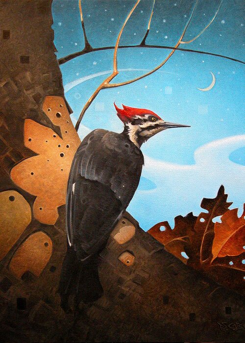 Woodpecker Greeting Card featuring the painting The Rather Pileated Woodpecker by T S Carson