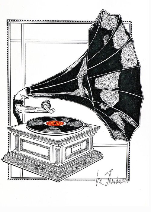 Phonographs Greeting Card featuring the drawing The Real Caruso by Ira Shander