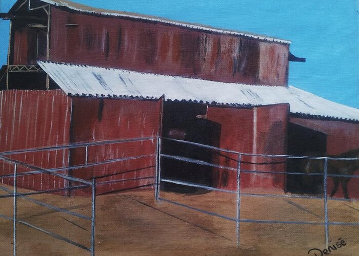 Red Greeting Card featuring the painting The Red Barn by Denise Hills