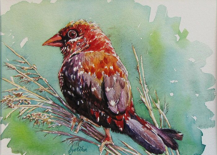 Bird Greeting Card featuring the painting The Red Bird by Jyotika Shroff