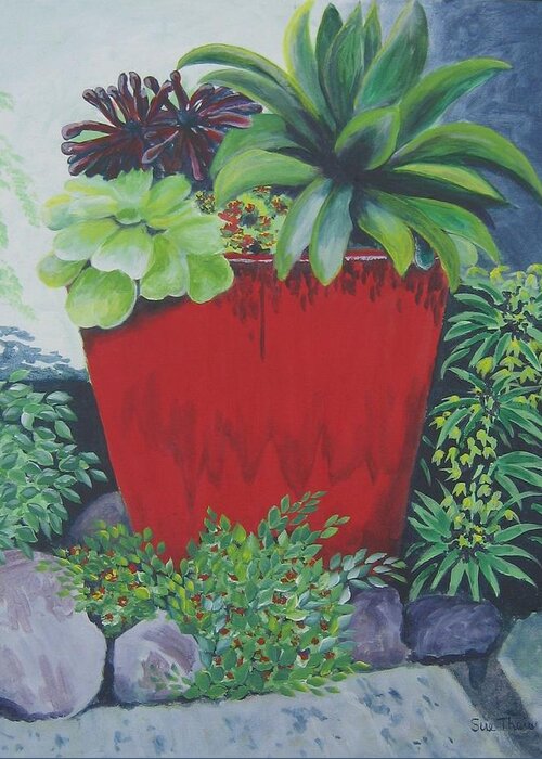 Red Pot Greeting Card featuring the painting The Red Pot by Suzanne Theis