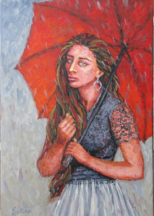 Umbrella Greeting Card featuring the painting The Red Umbrella by Jyotika Shroff