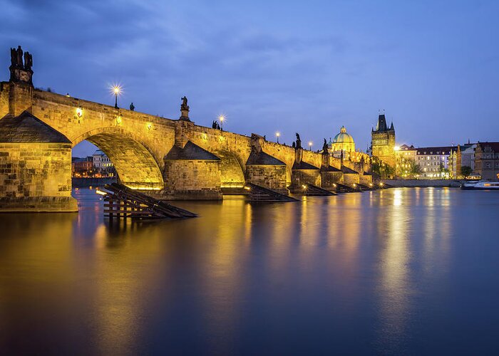 Outdoors Greeting Card featuring the photograph The Reflection Charles Bridge With by Spc#jayjay