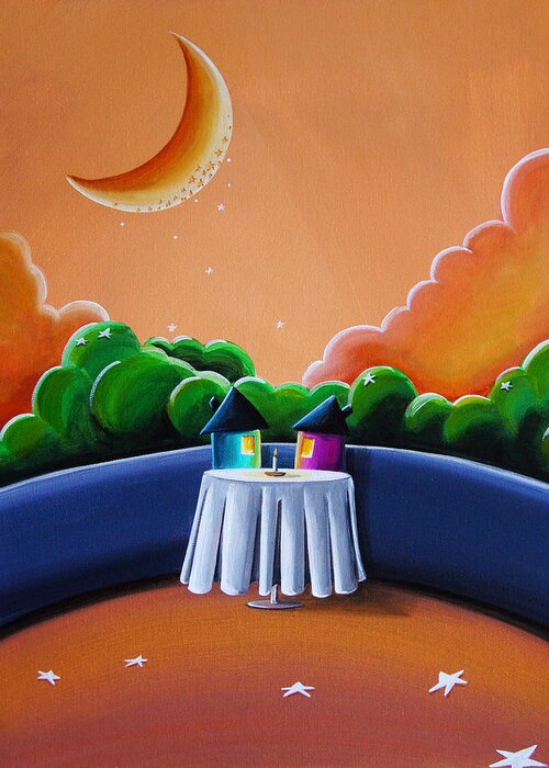 Moon Greeting Card featuring the painting The Restaurant by Cindy Thornton