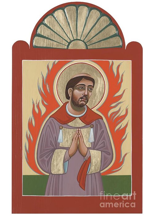 Look Closely At This Image Of San Lorenzo To See The Rough And Carved Wood Of This Retablo. Greeting Card featuring the painting The Retablo of San Lorenzo del Fuego 253 by William Hart McNichols