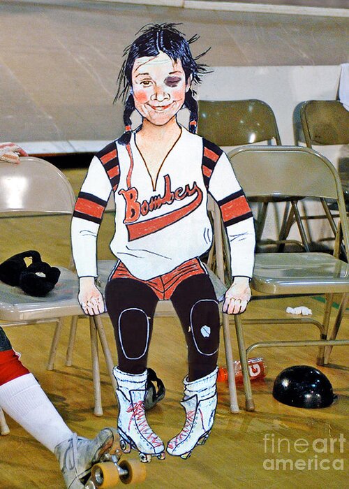 The Roller Derby Girl With A Black Eye Greeting Card featuring the digital art The Roller Derby Girl with a Black Eye by Jim Fitzpatrick