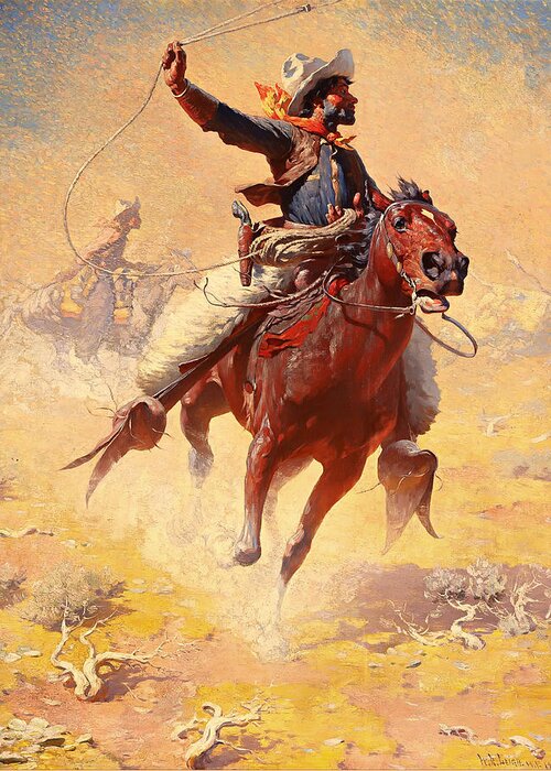 Painting Greeting Card featuring the painting The Roping by Mountain Dreams