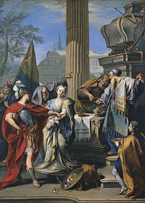 Giambattista Pittoni Greeting Card featuring the painting The Sacrifice of Polyxena by Giambattista Pittoni