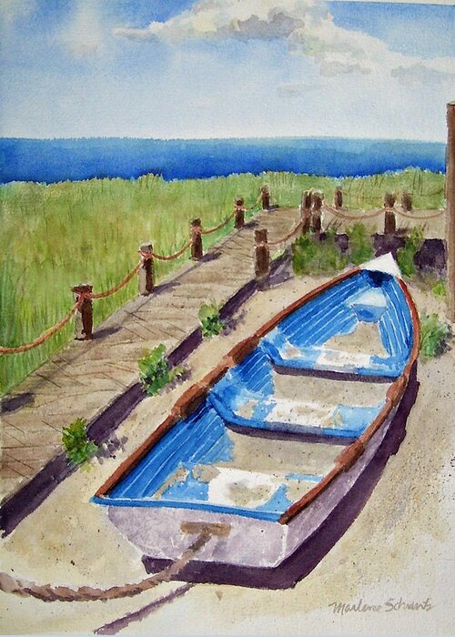Boat Greeting Card featuring the painting The Sandy Boat by Marlene Schwartz Massey