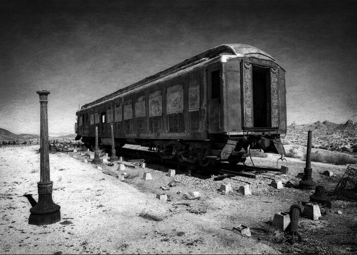 The Scarlet Lady Train Car Greeting Card featuring the photograph The Scarlet Lady in Darkness by Sandra Selle Rodriguez