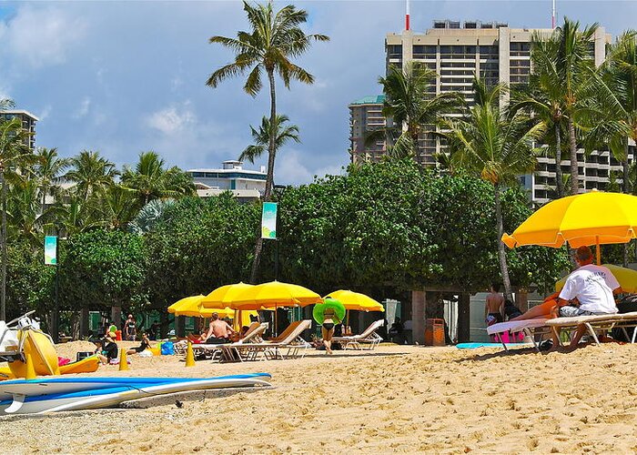 Waikiki Greeting Card featuring the photograph The Scene At Waikiki Beach by Michele Myers