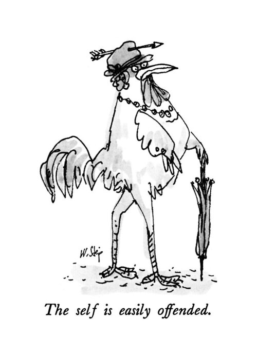 The Self Is Easily Offended.

 Title. Rooster Wears Hat With Arrow Through It Greeting Card featuring the drawing The Self Is Easily Offended by William Steig