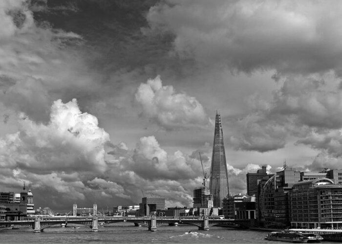 Shard Greeting Card featuring the photograph The Shard at Southwark black and white by Gary Eason