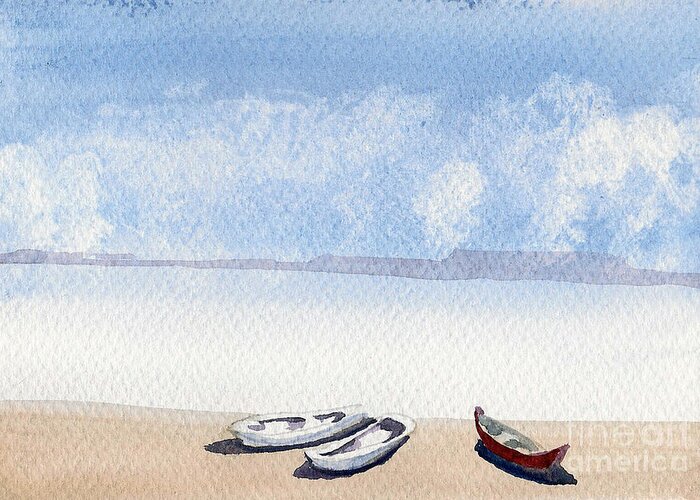 Boats Greeting Card featuring the painting The Shore by Asha Sudhaker Shenoy