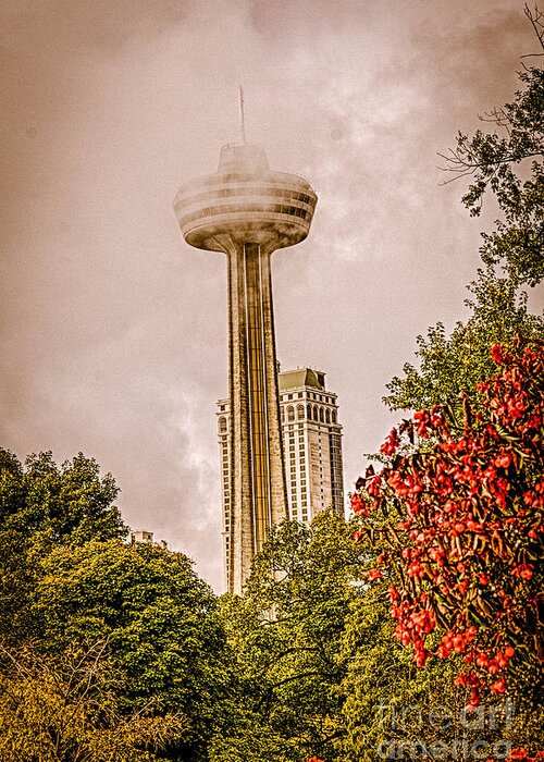Niagara Falls Scenic Greeting Card featuring the photograph The Skylon Tower by Jim Lepard