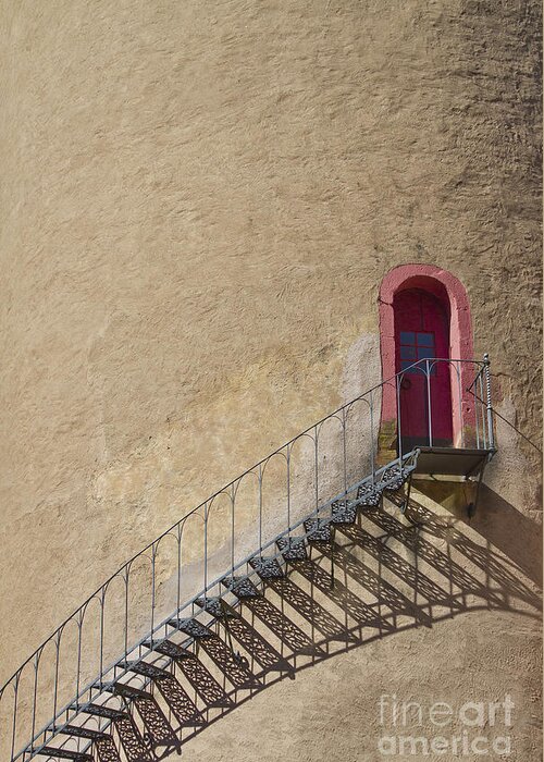 Castle Greeting Card featuring the photograph The Staircase to the Red Door by Heiko Koehrer-Wagner