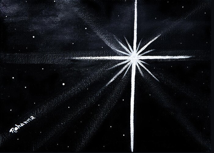 Night Greeting Card featuring the painting The Star by Judy M Watts-Rohanna