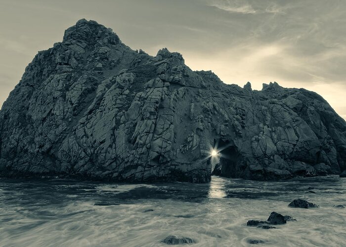 Landscape Greeting Card featuring the photograph The Star of Pfeiffer BW by Jonathan Nguyen
