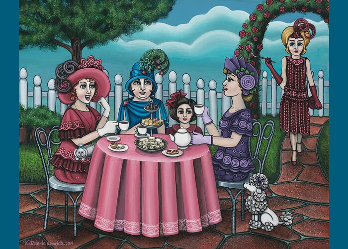 Tea Greeting Card featuring the painting The Tea Party by Victoria De Almeida