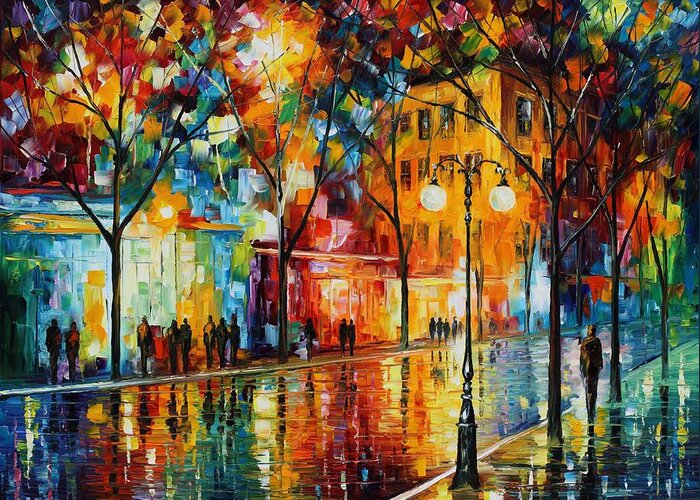 Leonid Afremov Greeting Card featuring the painting The Tears Of The Fall - Palette Knife Oil Painting On Canvas By Leonid Afremov by Leonid Afremov