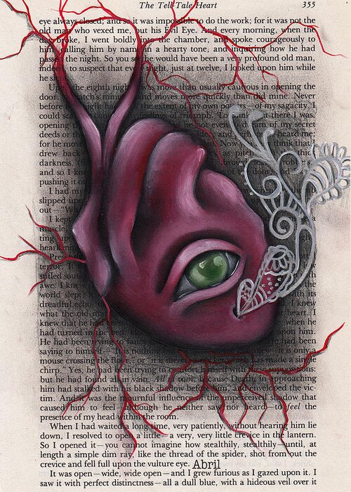 Edgar Allan Poe Greeting Card featuring the painting The Tell Tale Heart by Abril Andrade