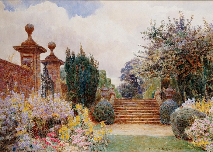 Shrubbery Greeting Card featuring the drawing The Terrace Steps, Penshurst, 1903 by George Samuel Elgood