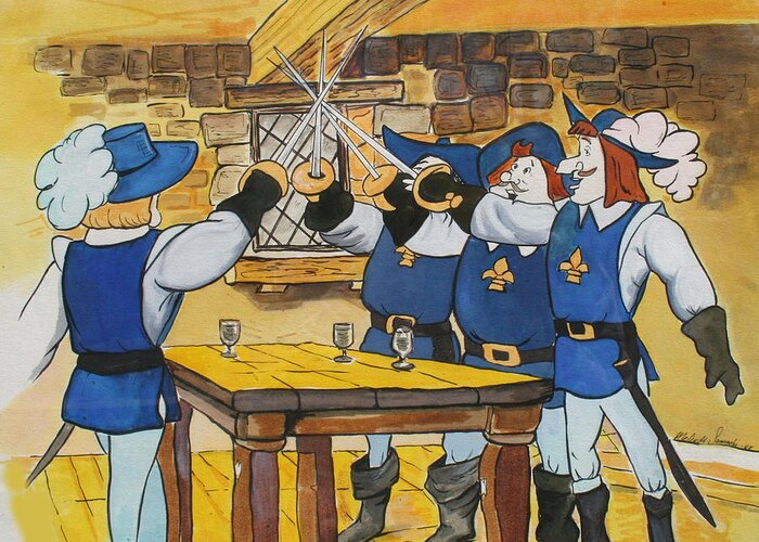 Three Musketeers Greeting Card featuring the painting The Three Musketeers by Melinda Saminski