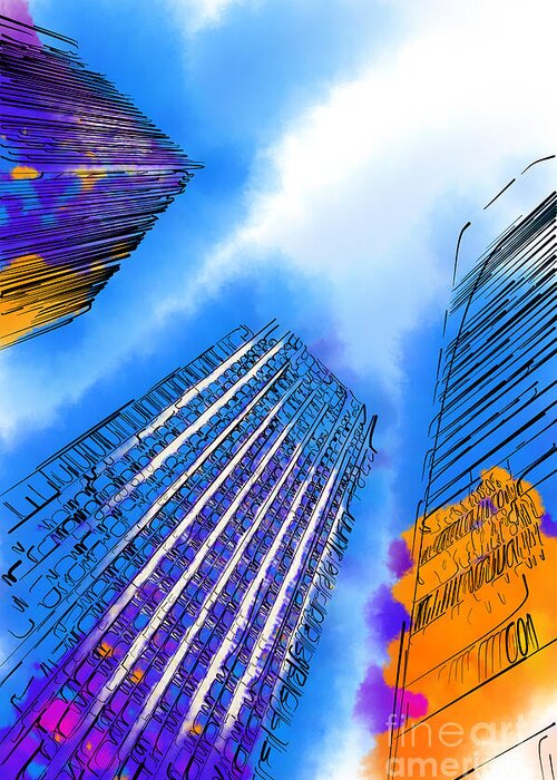 Seattle Greeting Card featuring the digital art The Three Towers by Kirt Tisdale