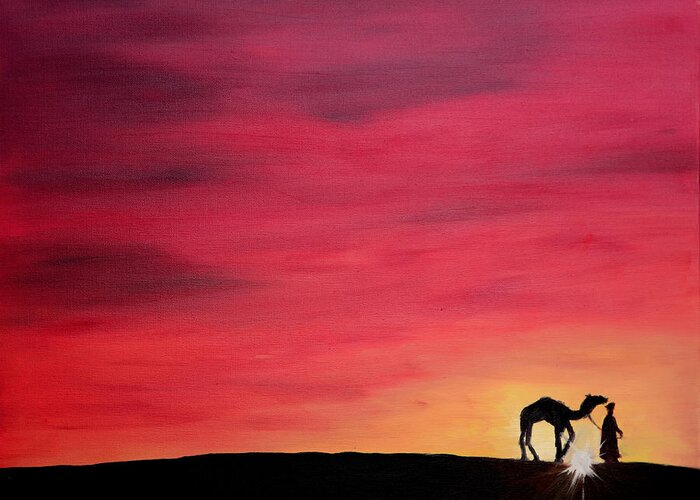 Camel Greeting Card featuring the painting The Traveler by Rafay Zafer