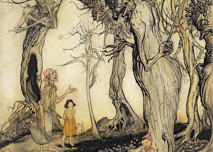 Fairy Tale Greeting Card featuring the drawing The Trees And The Axe, From Aesops by Arthur Rackham