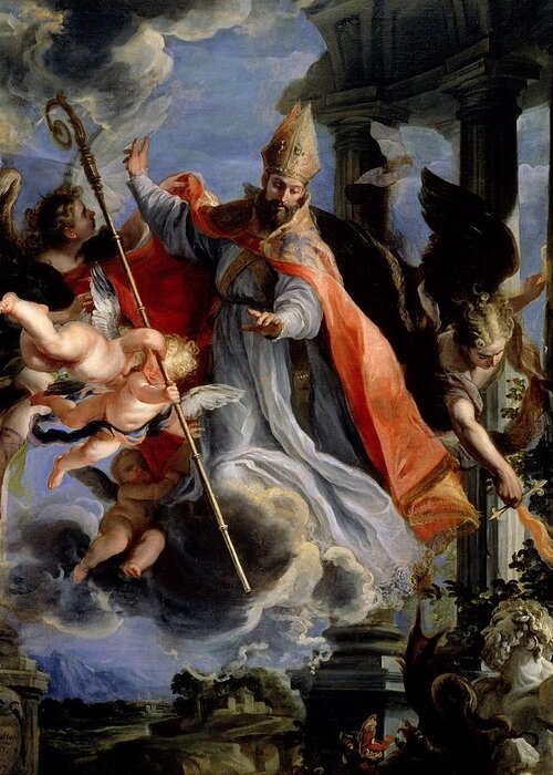 Saint Greeting Card featuring the photograph The Triumph Of St. Augustine 354-430 1664 Oil On Canvas by Claudio Coello