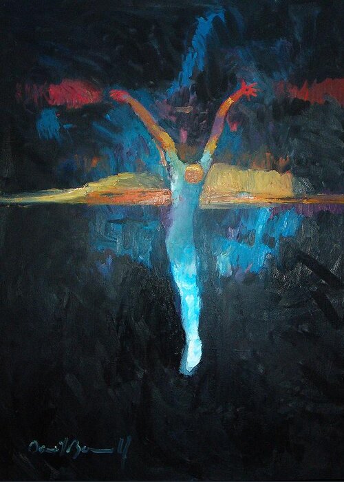 Crucifixion Greeting Card featuring the painting The Upside Down Sunset by Daniel Bonnell