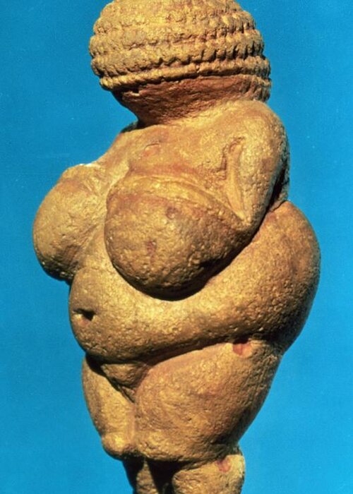Drooping Breast Greeting Card featuring the photograph The Venus Of Willendorf, Side View Of Female Figurine, Gravettian Culture, Upper Palaeolithic by .