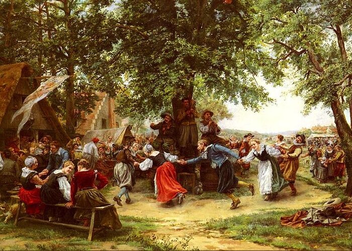 The Village Festival Greeting Card featuring the digital art The Village Festival by Jean Charles Meissonier