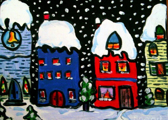 Old Village Scene Greeting Card featuring the painting The Village by Joyce Gebauer