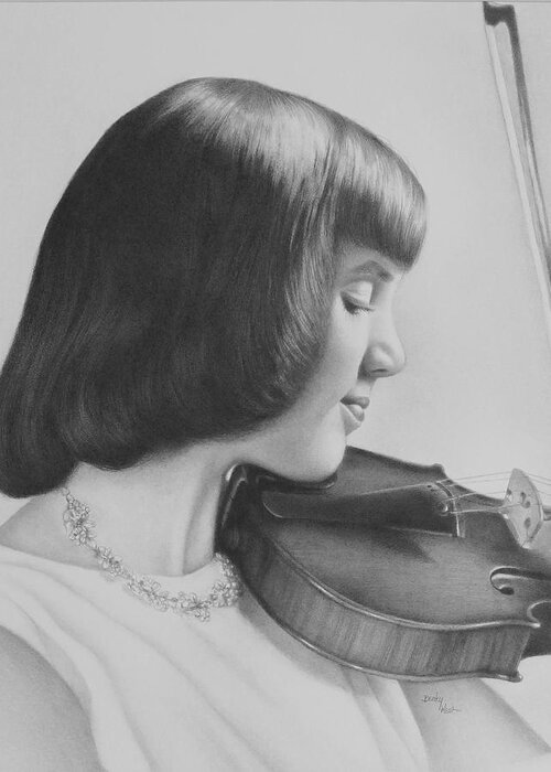 Becky West Greeting Card featuring the drawing The Violin Player by Becky West
