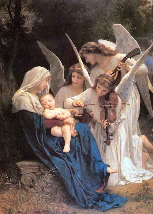 William Bouguereau Greeting Card featuring the digital art The Virgin With Angels by William Bouguereau