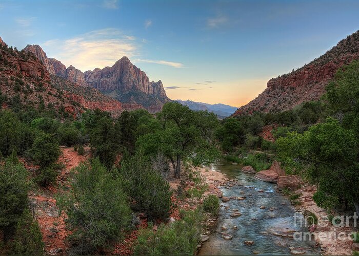 Virgin Greeting Card featuring the photograph The Watchman at Zion National Park by Eddie Yerkish