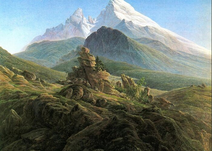 1824c The Watzmann Hills Greeting Card featuring the painting The Watzmann by MotionAge Designs