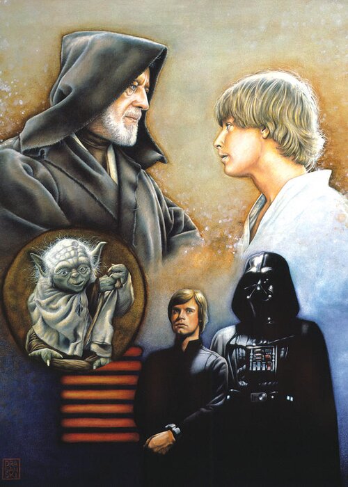 Star Wars Greeting Card featuring the drawing The Way of the Force by Edward Draganski