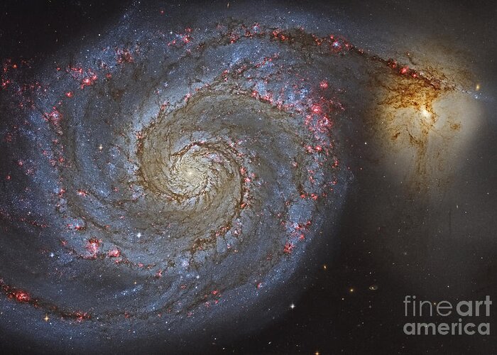 Horizontal Greeting Card featuring the photograph The Whirlpool Galaxy And Its Companion by Roberto Colombari