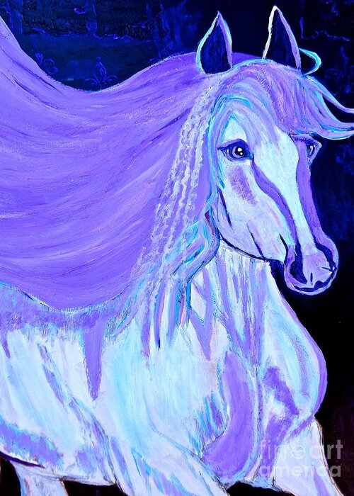White Horse Greeting Card featuring the painting The White and Purple Horse 1 by Saundra Myles