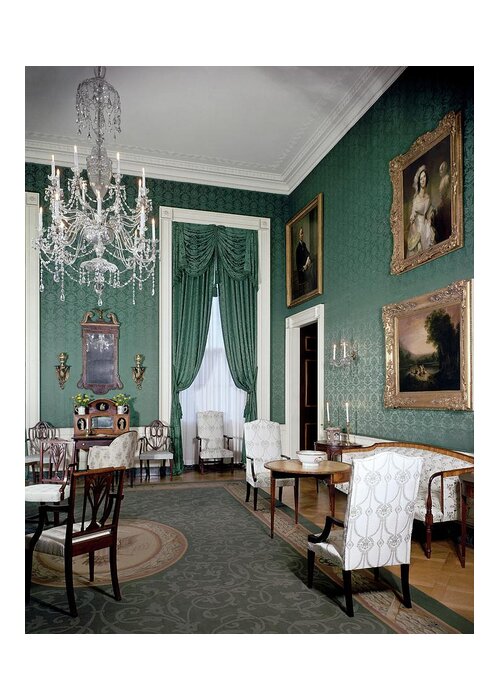 Antique Greeting Card featuring the photograph The White House Green Room by Tom Leonard