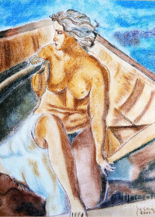 The Woman Rower Greeting Card featuring the painting The woman rower by Jasna Dragun