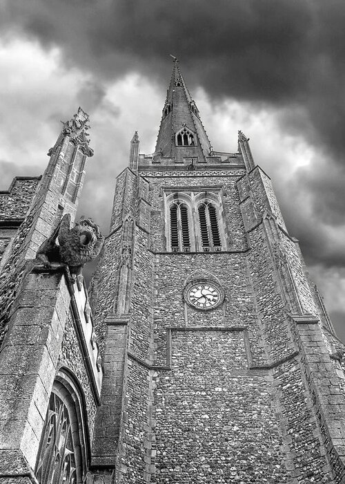 Church Greeting Card featuring the photograph Thaxted Church in Black and White by Gill Billington