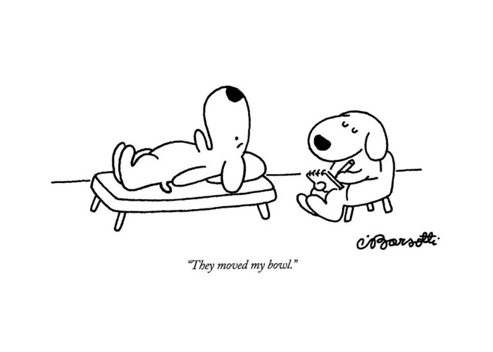 Animals Greeting Card featuring the drawing They Moved My Bowl by Charles Barsotti